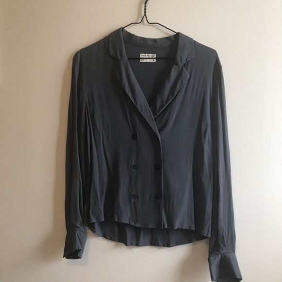 Frank and Oak Blazer Wrap Blouse in Slate Blue - Picture 2 of 8